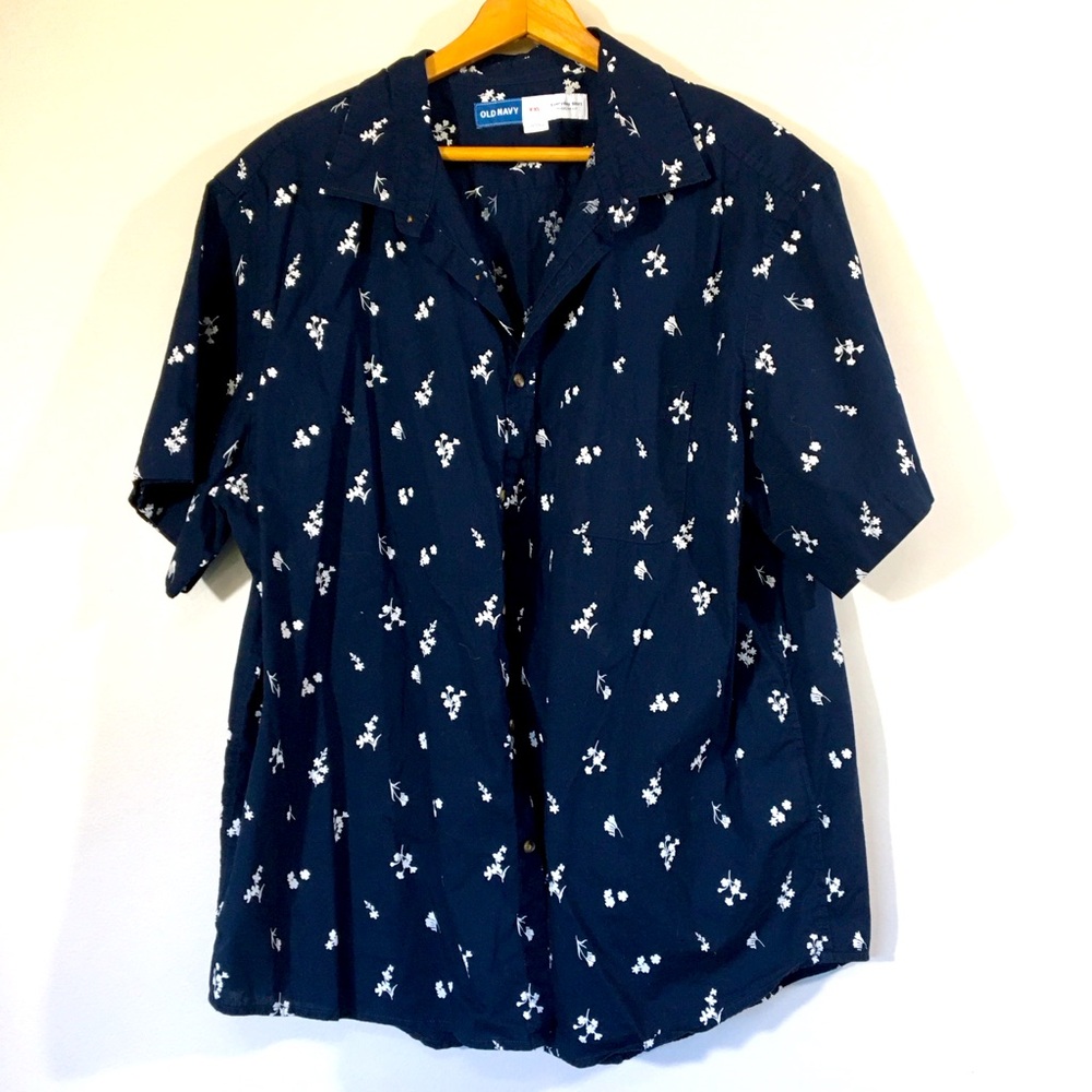 Old Navy Navy Cotton Dark Floral‎ Camp Everyday Shirt